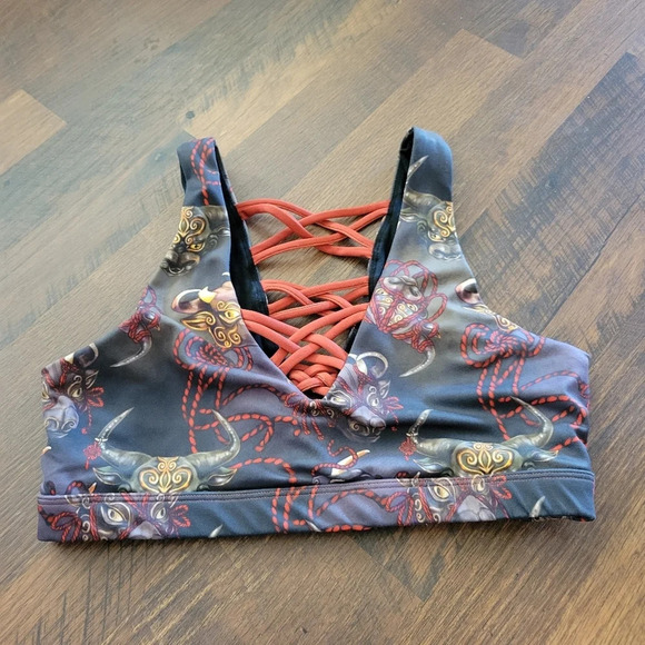 IRONYOKAI strappy Sports Bra Western Bull Print - Picture 1 of 5